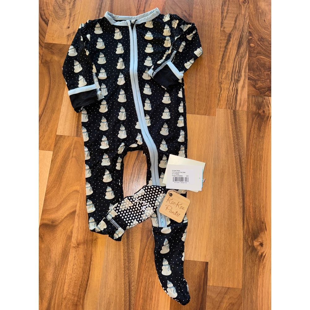 KicKee Pants Footie 6-9M Midnight Tiny‎ Snowman NEW Bamboo Pajamas winter zip